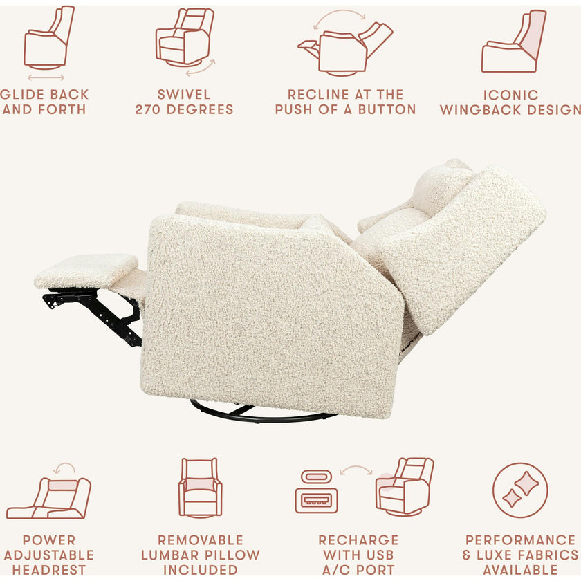 Kiwi Plus Power Recliner and Swivel Glider with Power Adjustable Headrest and USB Port in Almond Teddy Loop