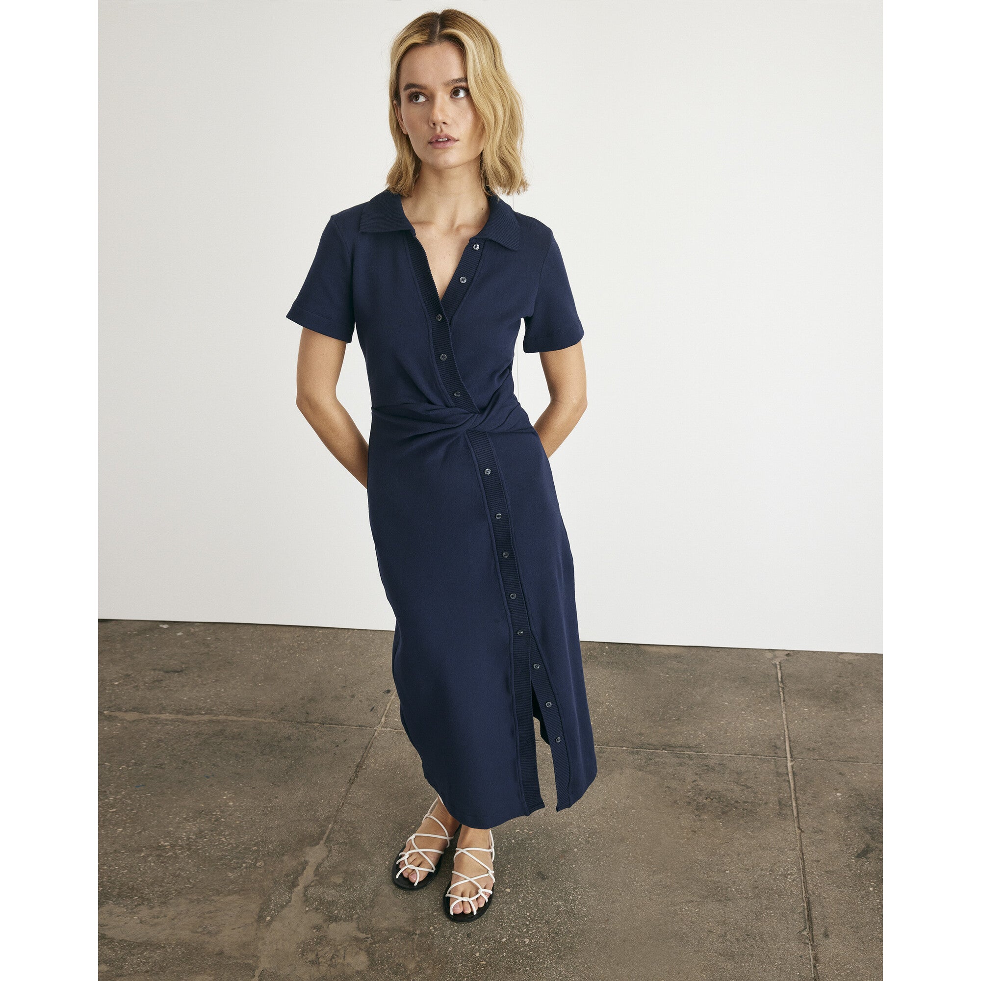 Short Sleeve Ellicot Dress, Navy