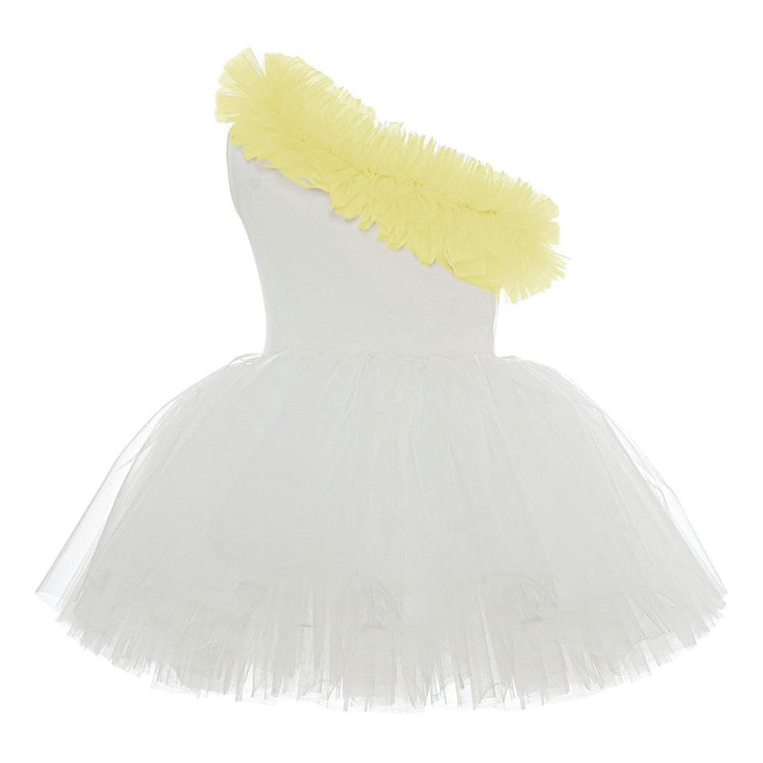 One Shoulder Yellow Ruffle Tutu Dress