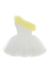 One Shoulder Yellow Ruffle Tutu Dress