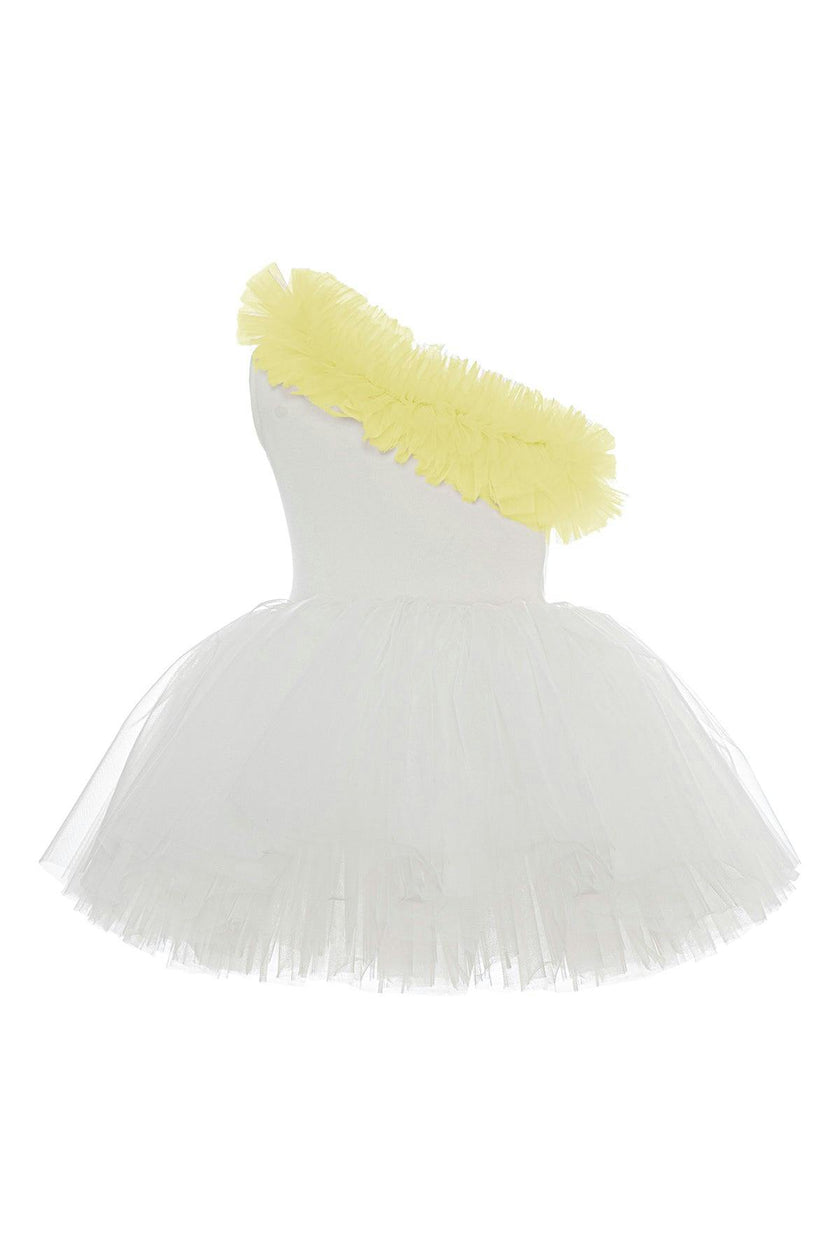 One Shoulder Yellow Ruffle Tutu Dress