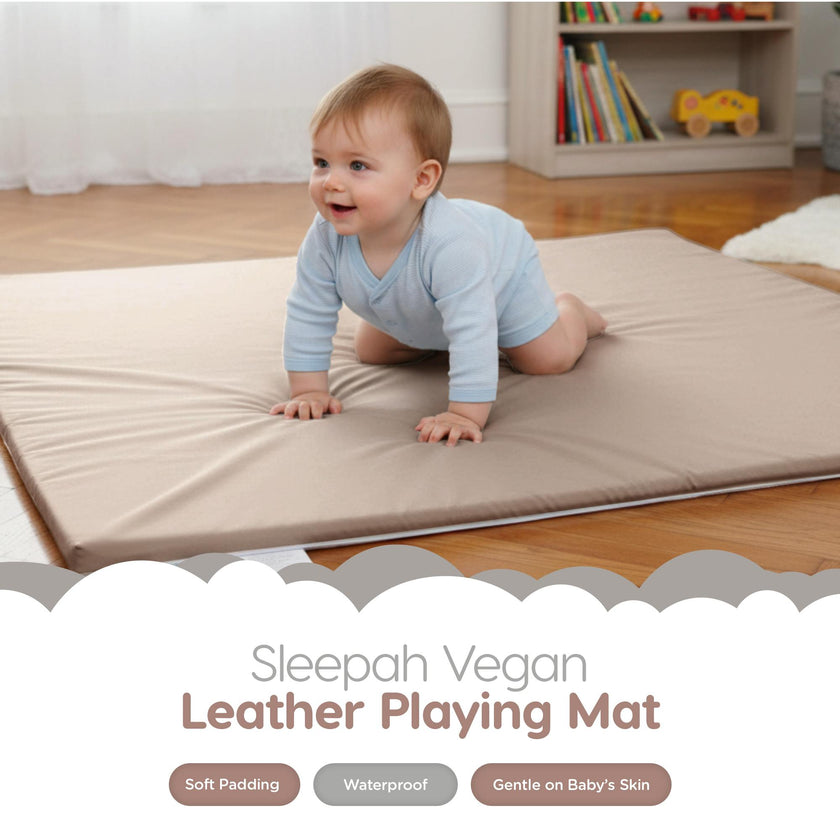 Sleepah Waterproof Vegan Leather Baby Play Mat, 50x50  - Waterproof Removable Cover