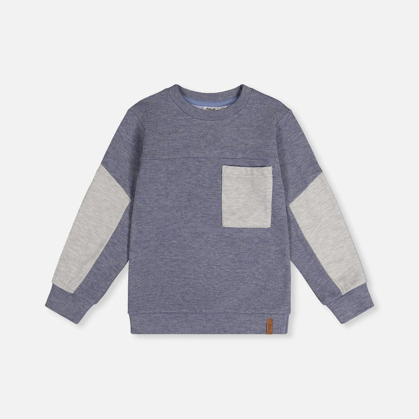 Colorblock Brushed Jersey Top with Chest Pocket Blue-Grey