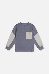 Colorblock Brushed Jersey Top with Chest Pocket Blue-Grey