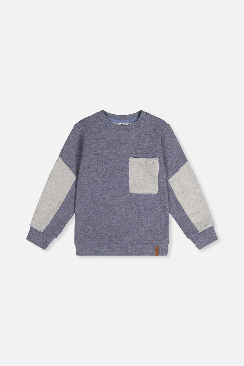 Colorblock Brushed Jersey Top with Chest Pocket Blue-Grey