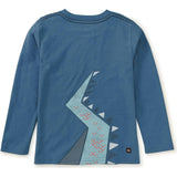 Double Sided Crew Neck Long Sleeve T-Shirt, Blue