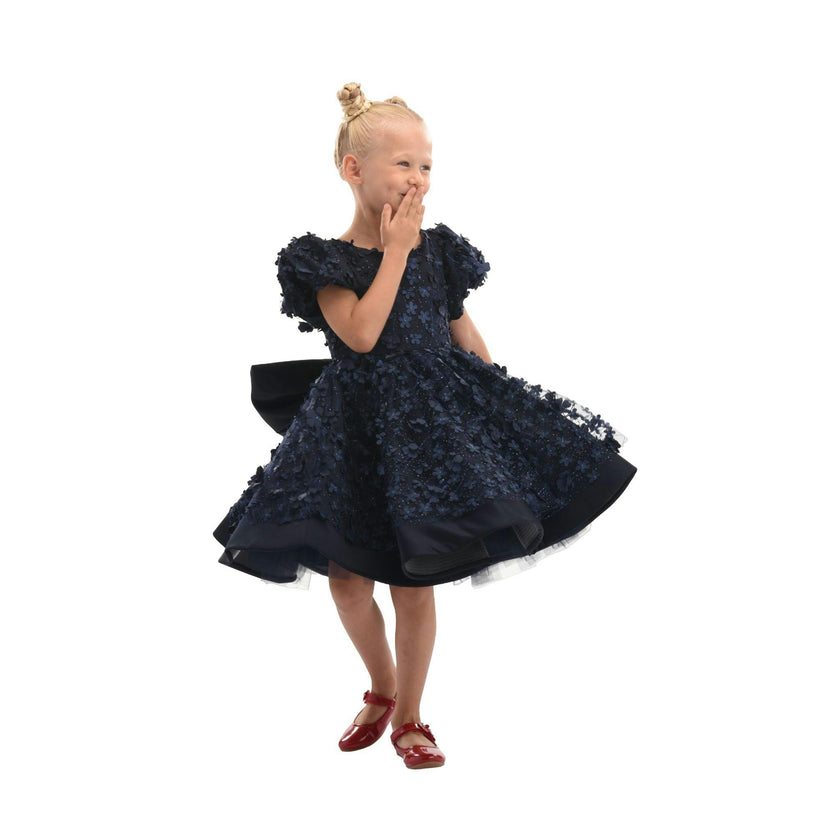 Navy Moneta Floral Bow Dress