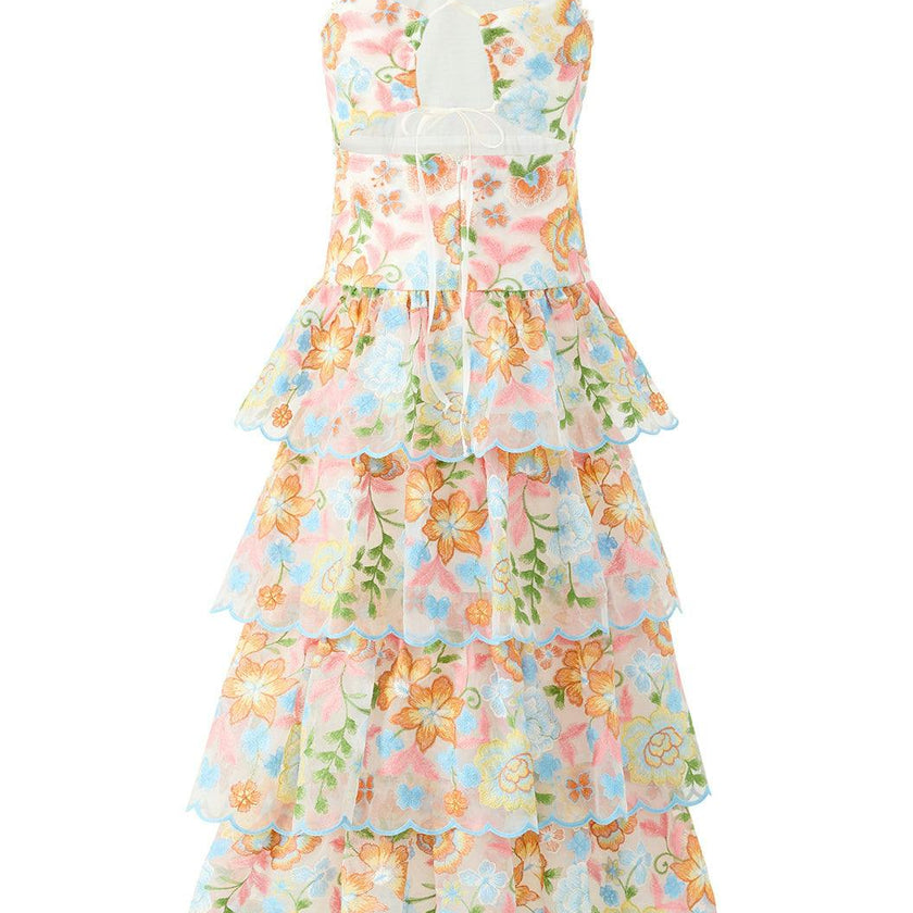 Bianca Embroidered Frill Maxi Dress