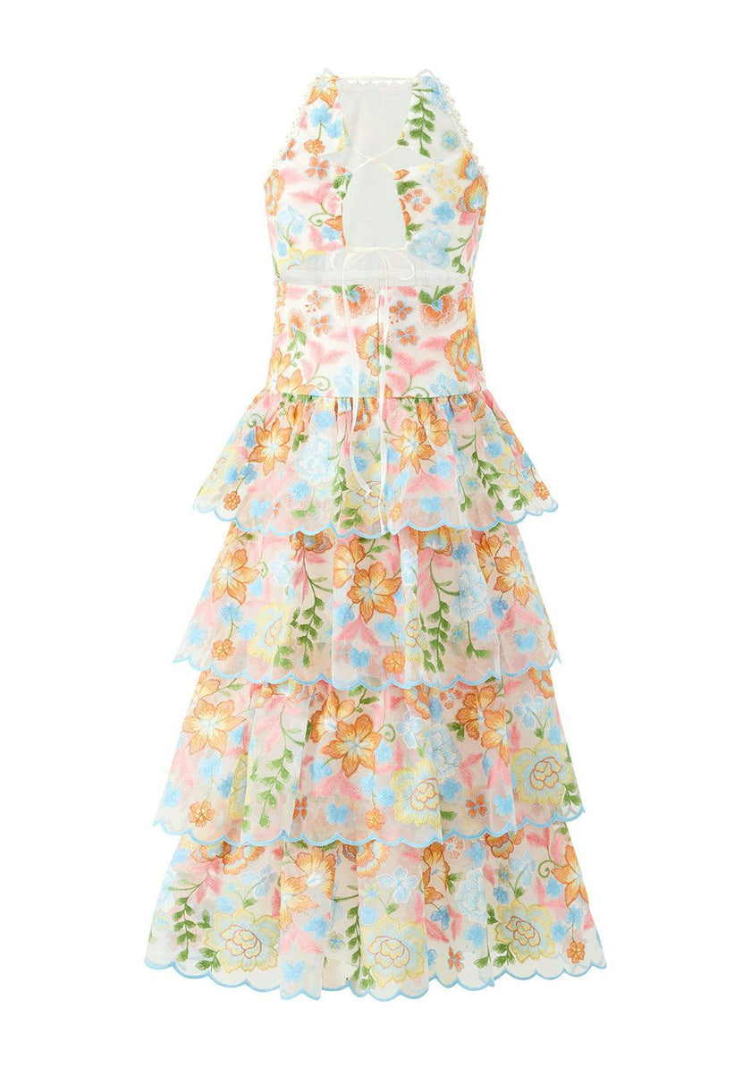Bianca Embroidered Frill Maxi Dress