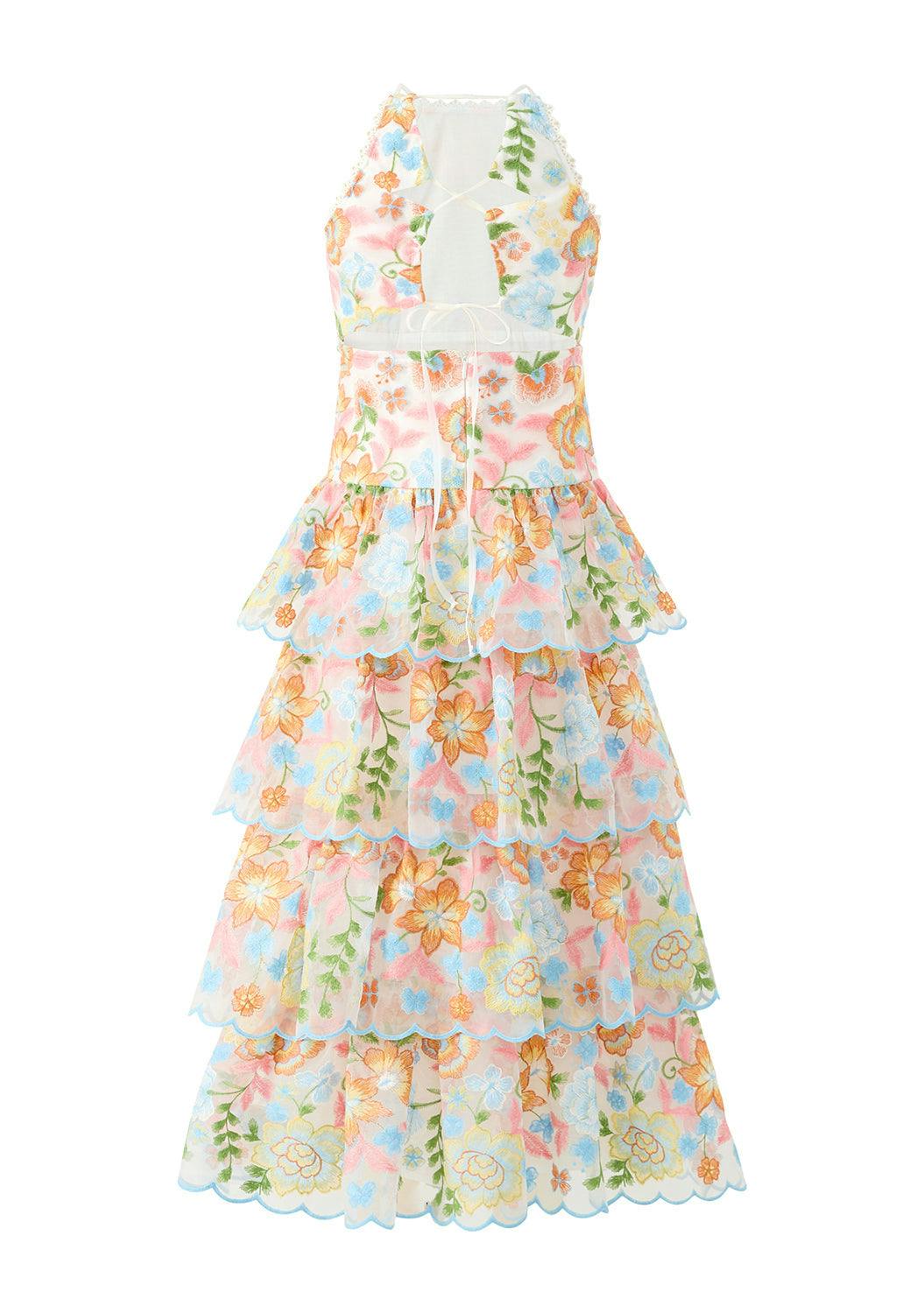 Bianca Embroidered Frill Maxi Dress