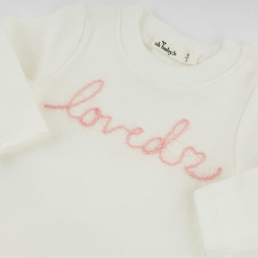 "loved" with Heart Pink Baby Rib 2pc Set
