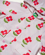 Baby Flower Print Ribbed Cuff Hooded Zipper Raincoat