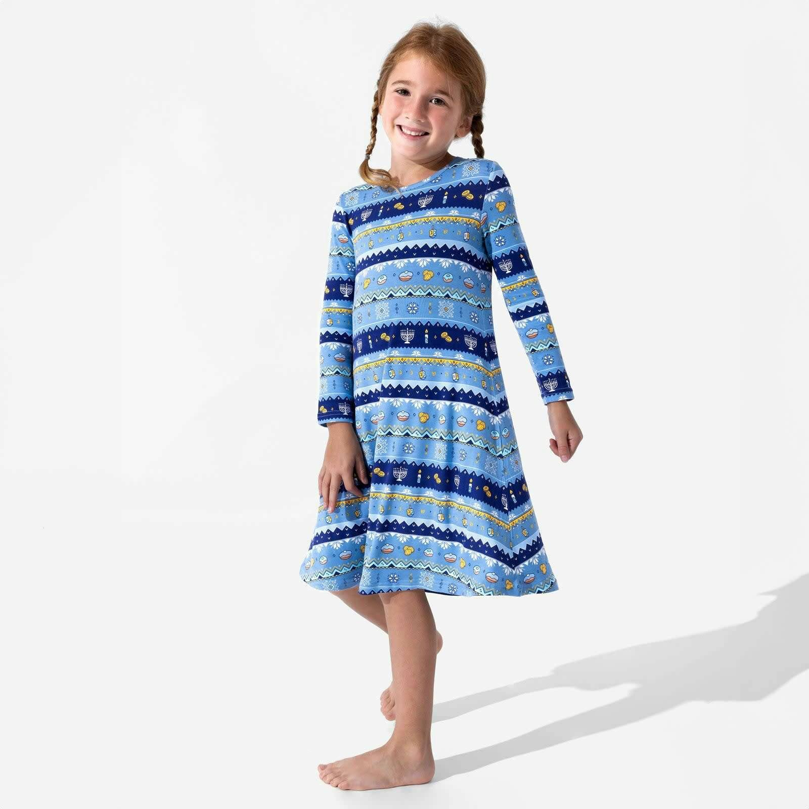 Hanukkah Fair Isle Bamboo Girls' Long Sleeve Dress