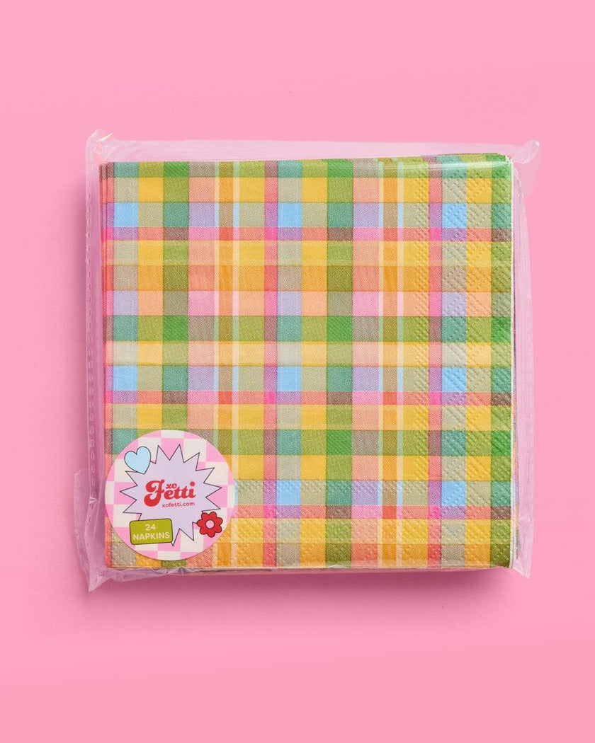 Summer Camp Napkins - 24 plaid paper napkins