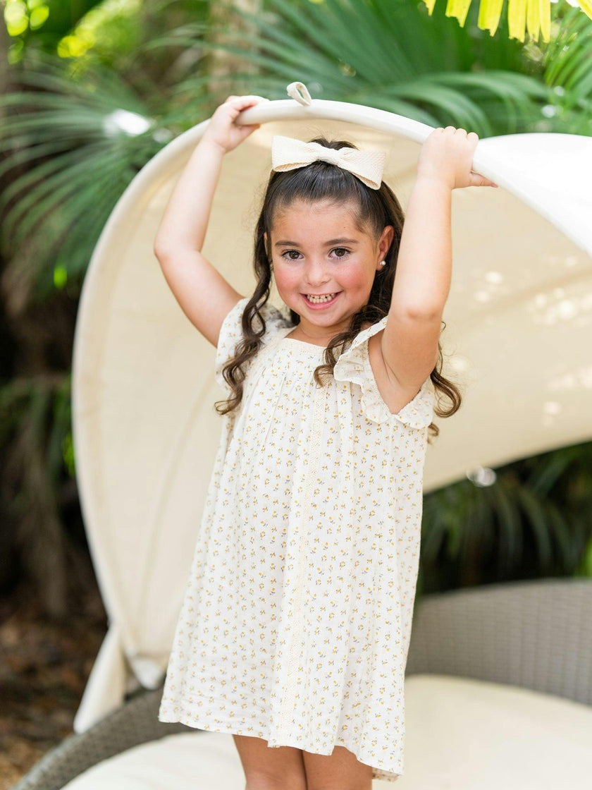 Lemon Blossom Flutter Sleeve Dress