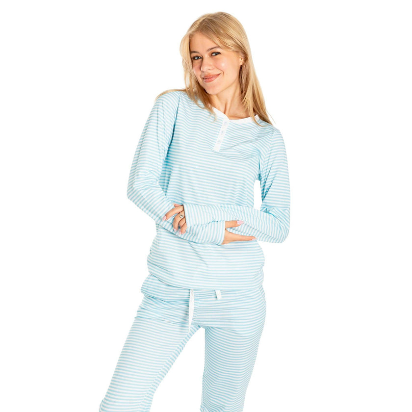 Women's Sky Blue Jersey Long PJ Set - Organic Stretch Cotton