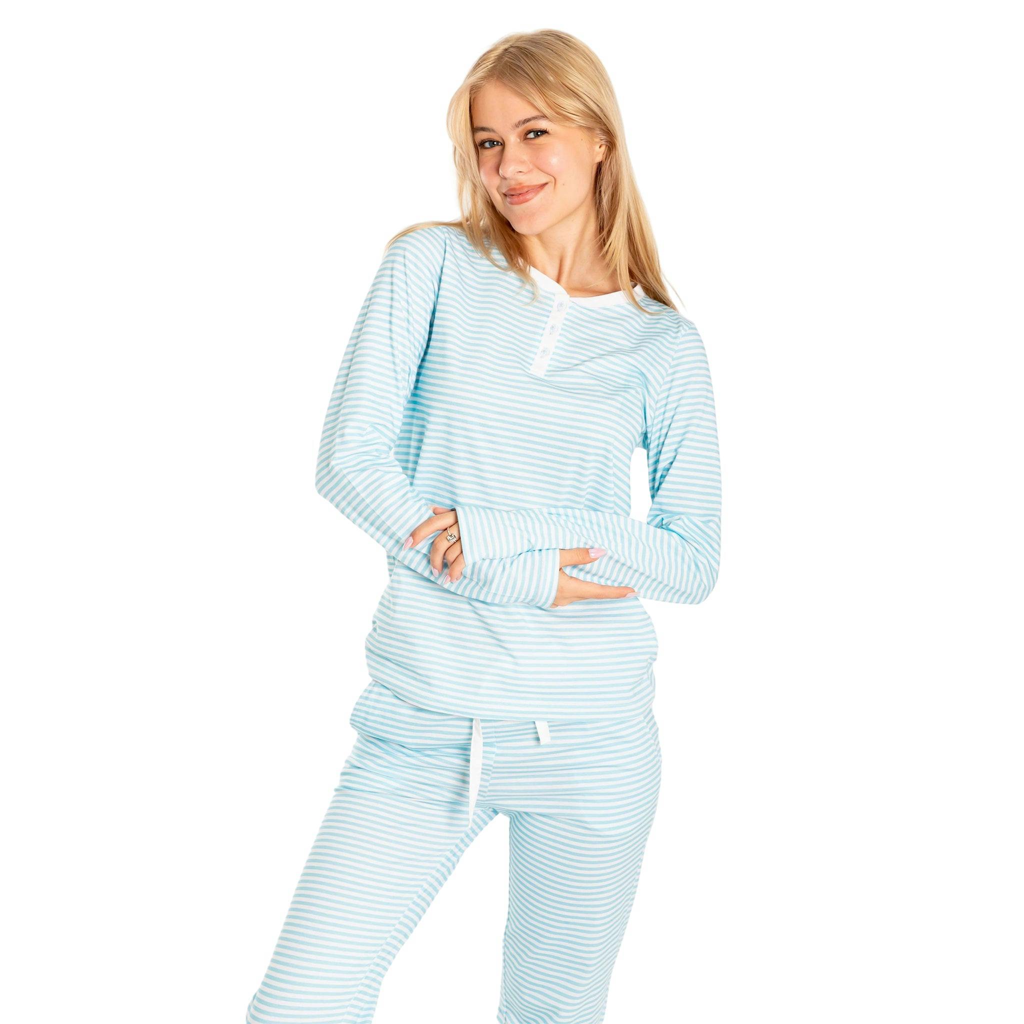 Women's Sky Blue Jersey Long PJ Set - Organic Stretch Cotton