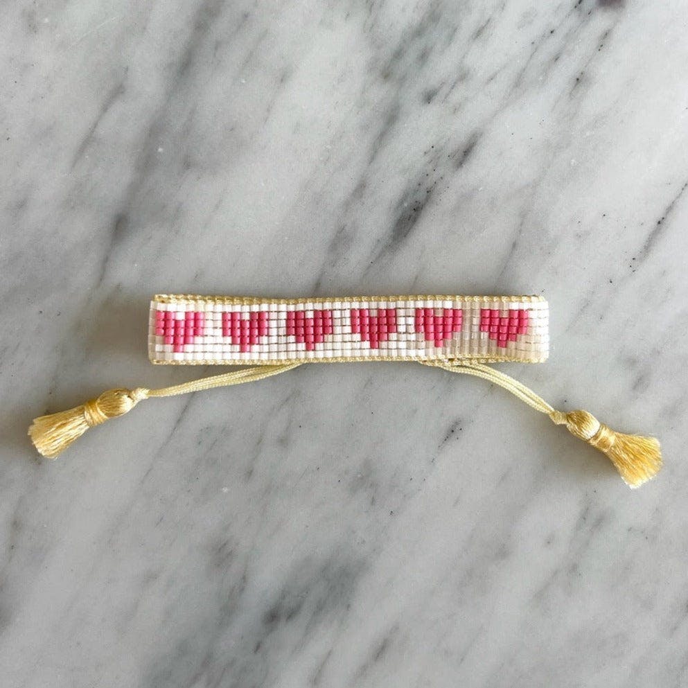 Kids' Pink Hearts Beaded Bracelet