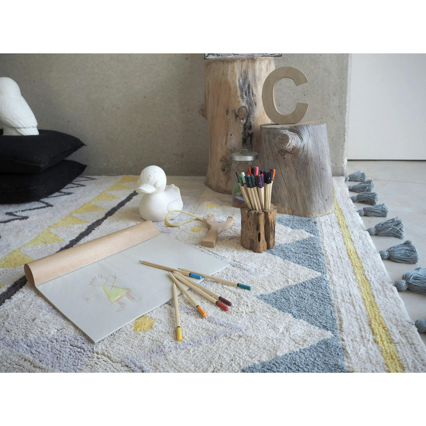 Azteca Natural Washable Rug, Blue