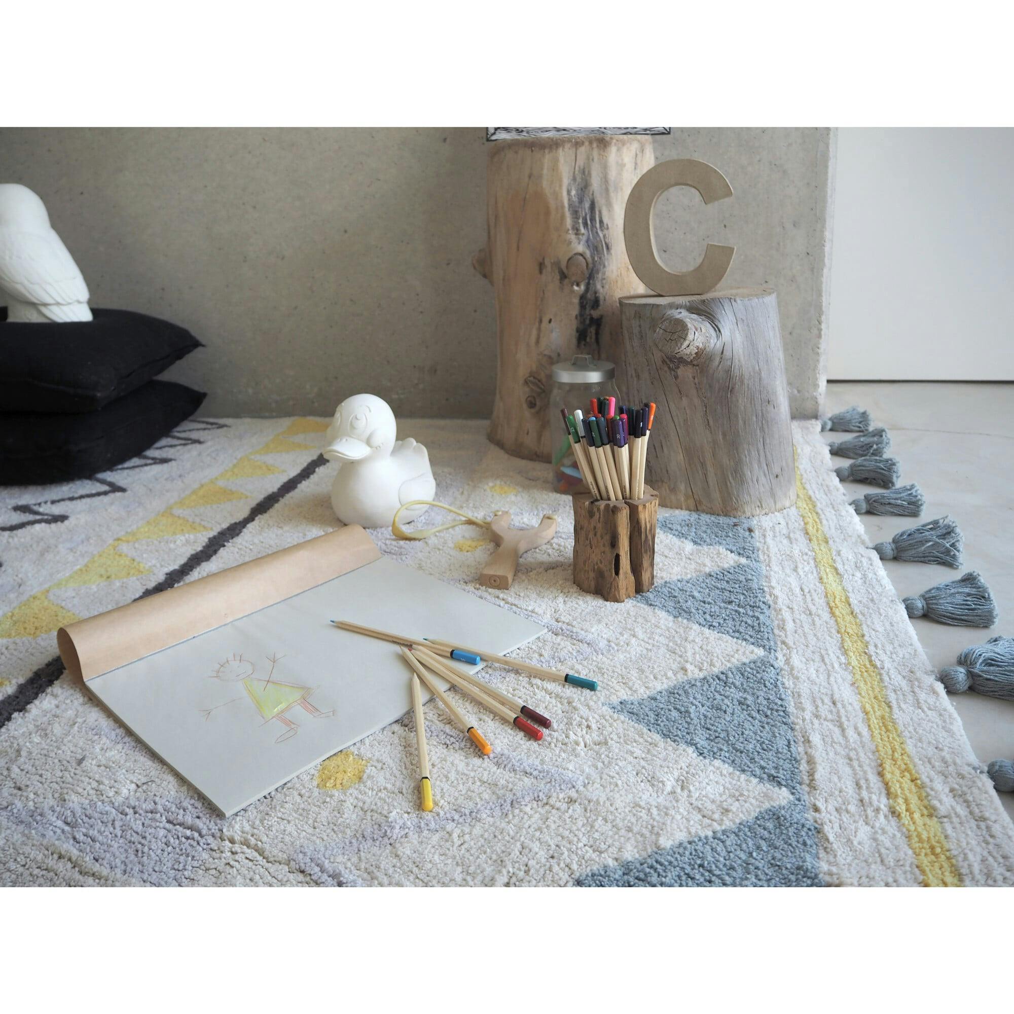 Azteca Natural Washable Rug, Blue