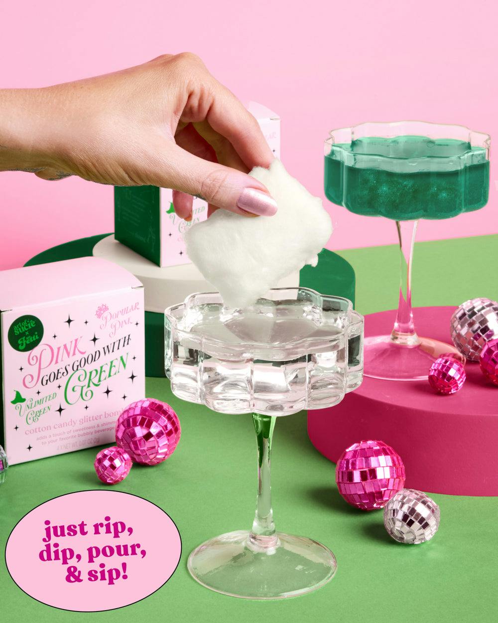 Pink + Green Glitter Bombs - 4 cotton candy glitter bombs