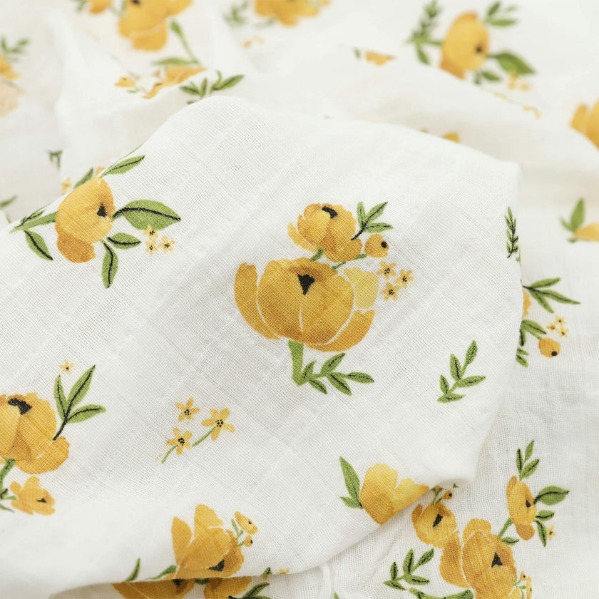 Organic Cotton Muslin Swaddle Blanket 2 Pack - Yellow Roses