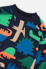 Fleece Sweatshirt Blue Dinosaur Print