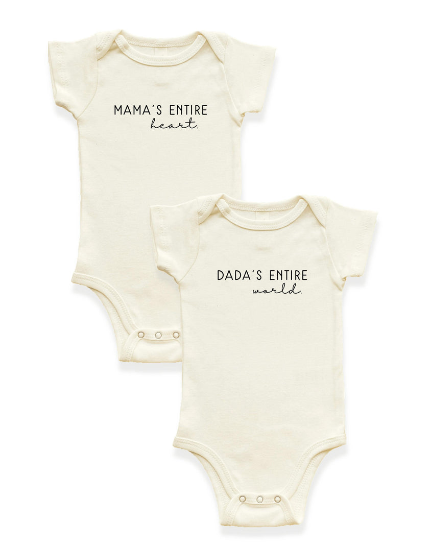 2 Pack - Mama's Entire Heart + Dada's Entire World Organic Cotton Baby Bodysuits