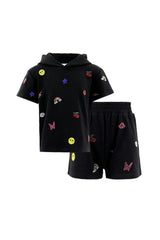 Black Crystal Doodle Short Set