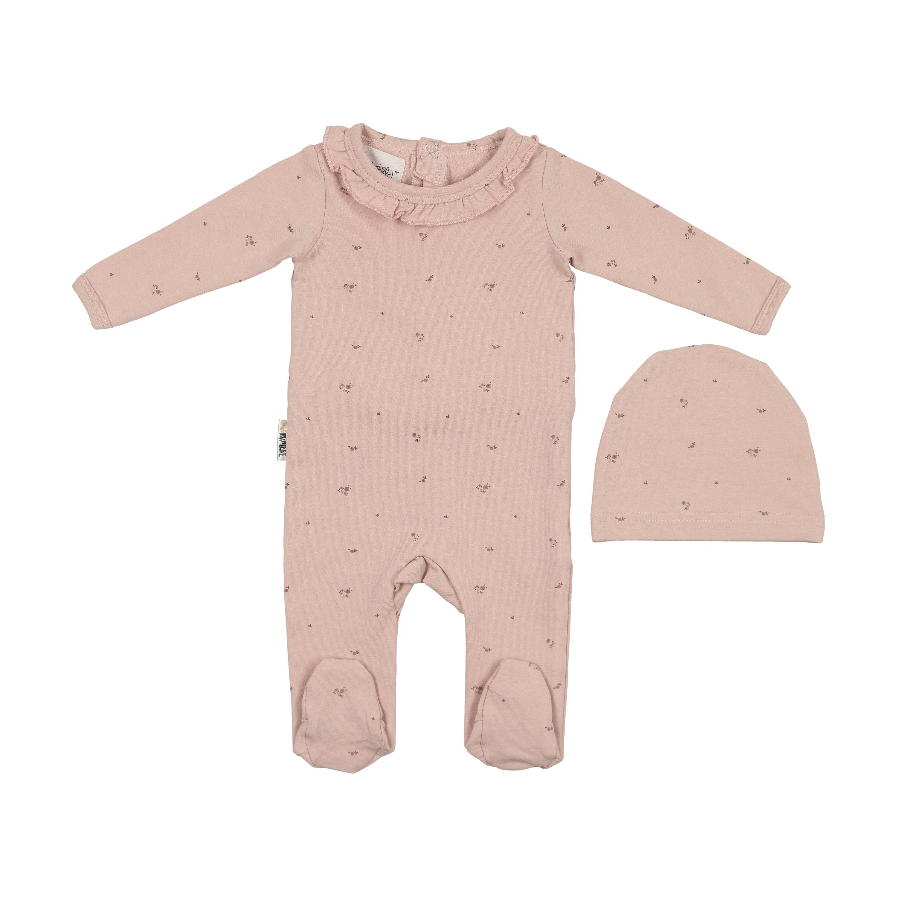 Floral Ruffle Footie and Beanie Set