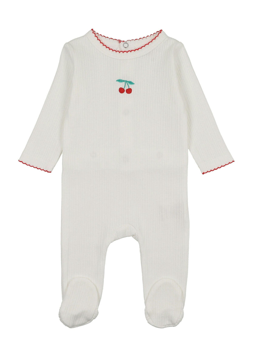 Pointelle Cherry Footie, Ivory