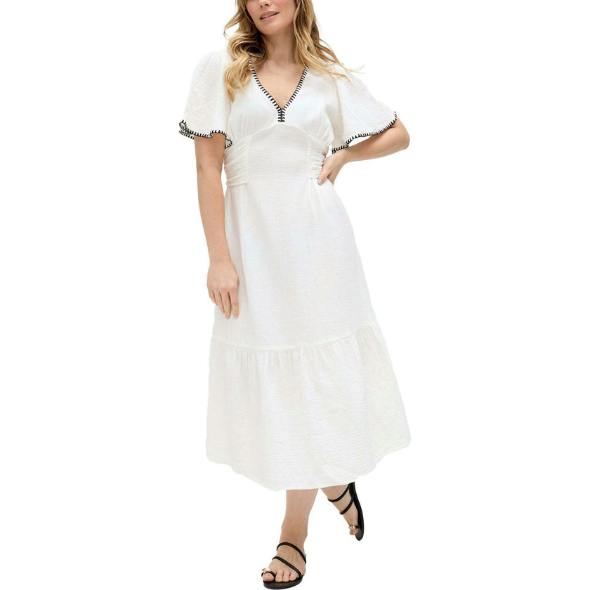 Delilah V-Neck Front Tie Midi Dress