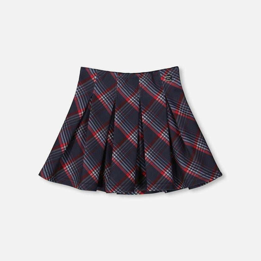 Pleated Milano Skirt Red and Navy Plaid