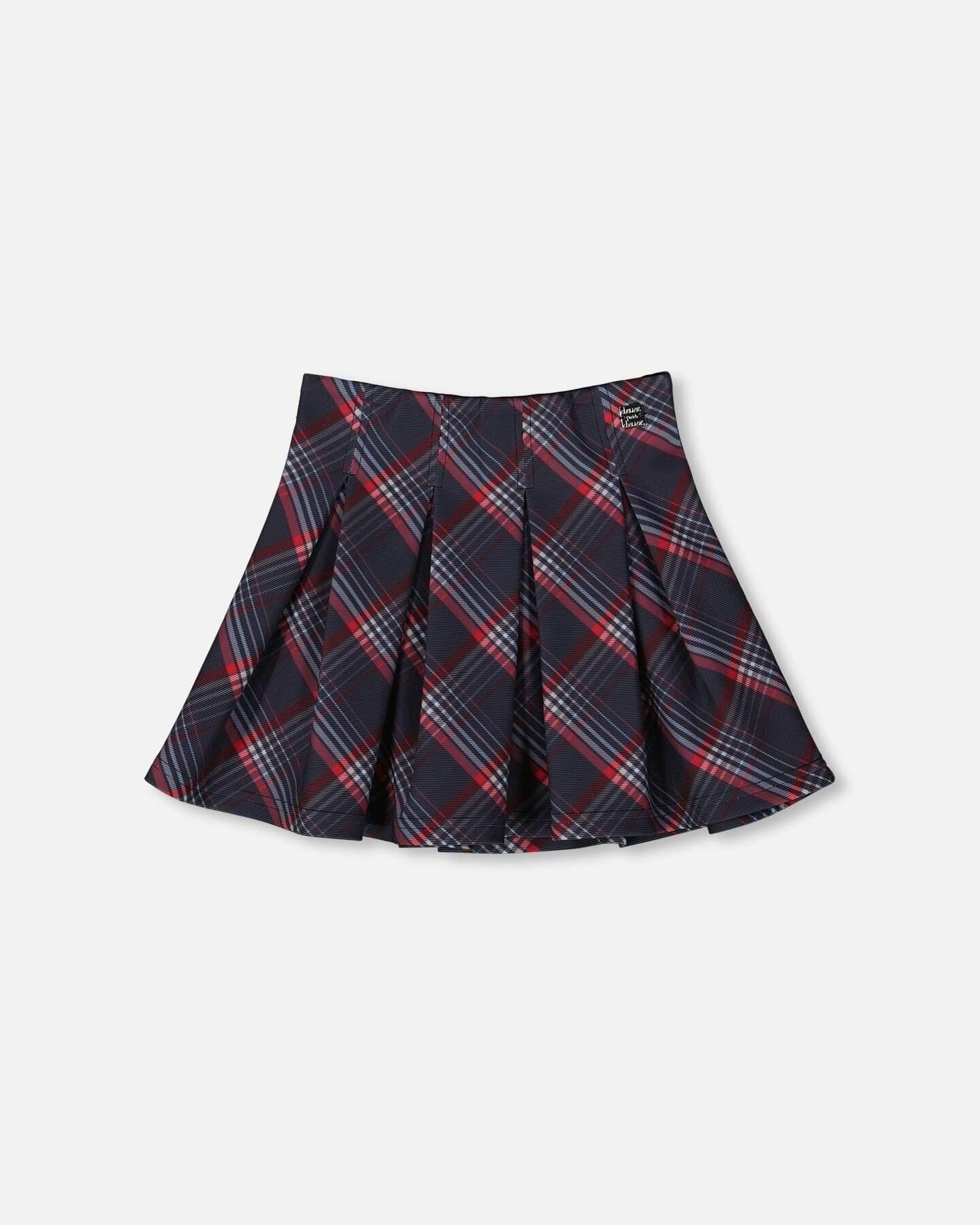 Pleated Milano Skirt Red and Navy Plaid