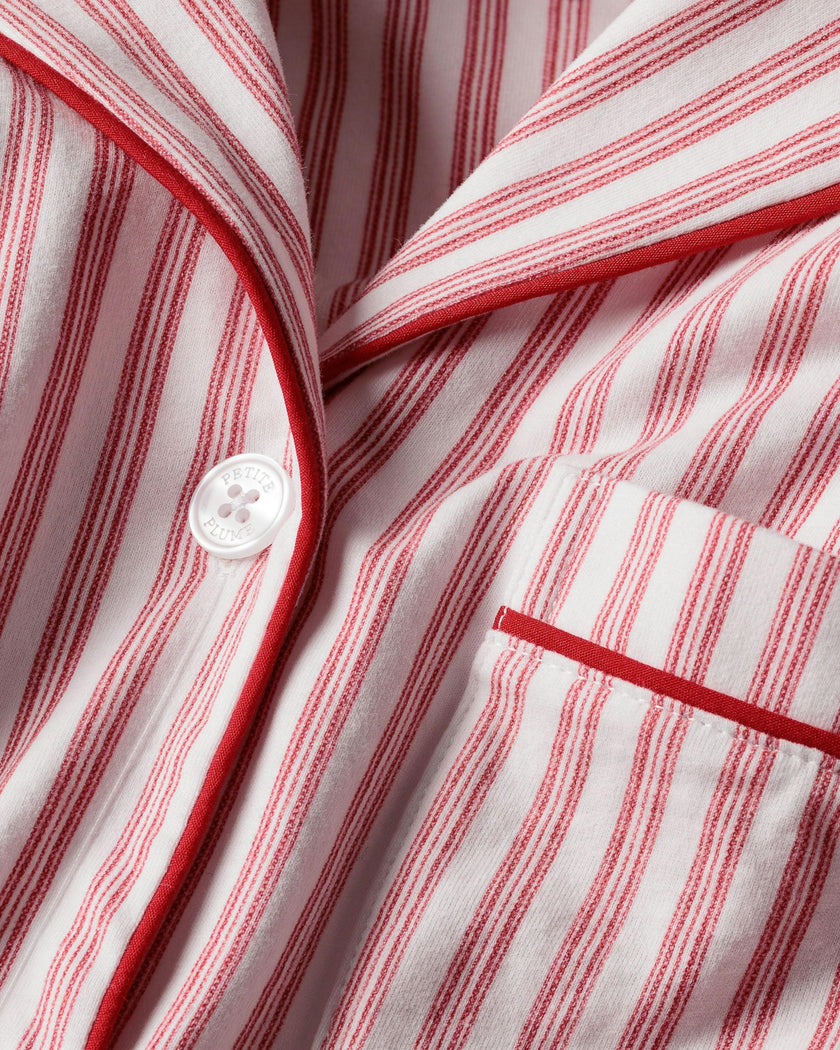 Women's Pima Long Sleeve Short Set in Antique Red Ticking