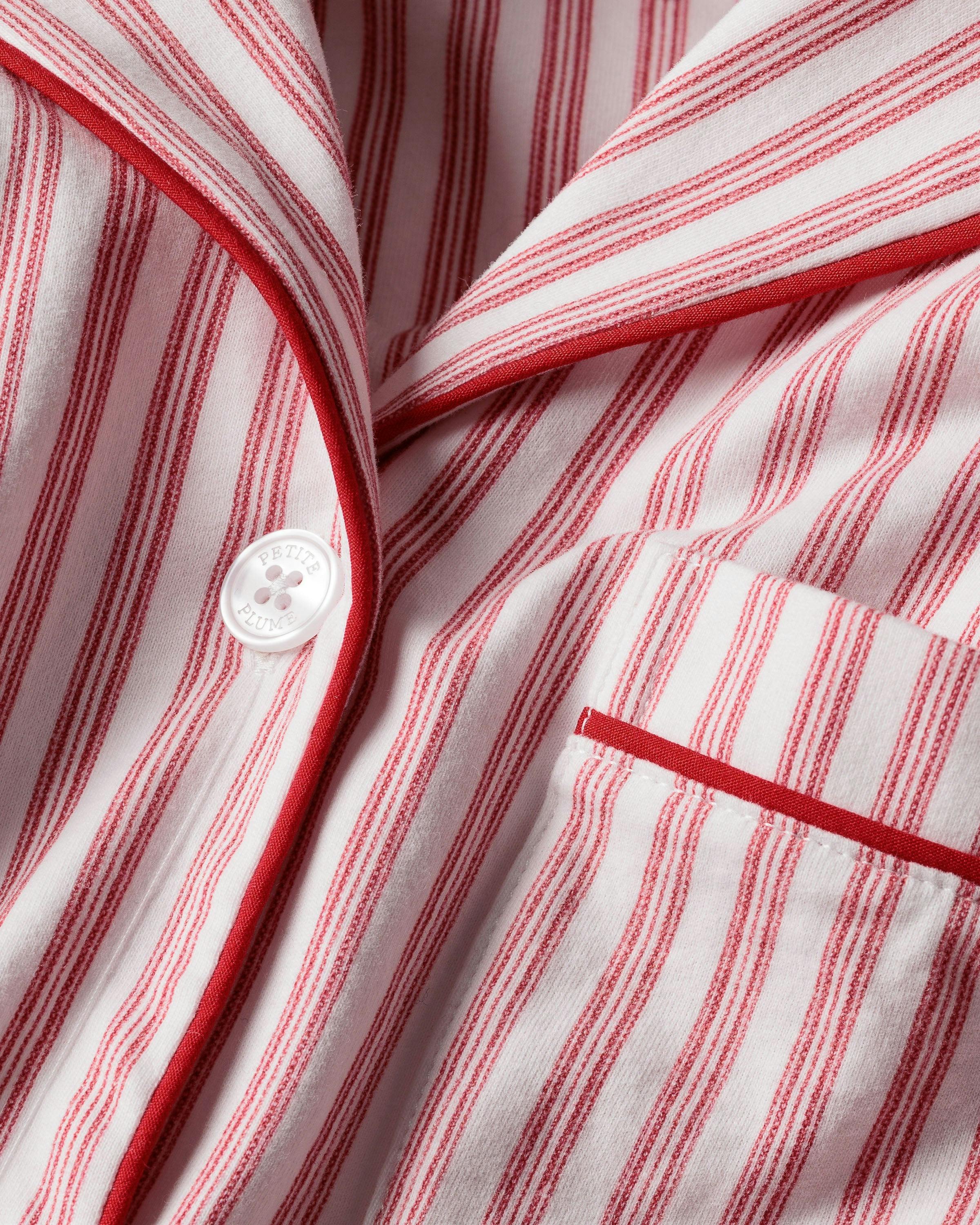 Women's Pima Long Sleeve Short Set in Antique Red Ticking