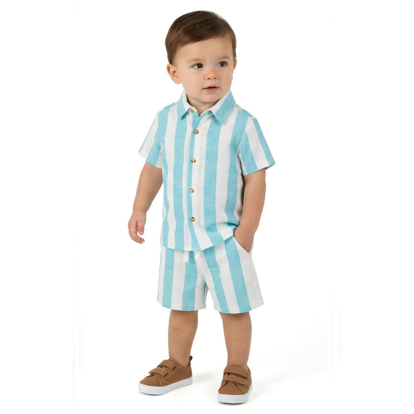 Infant Boys Airy Oxford Set | Green Stripe