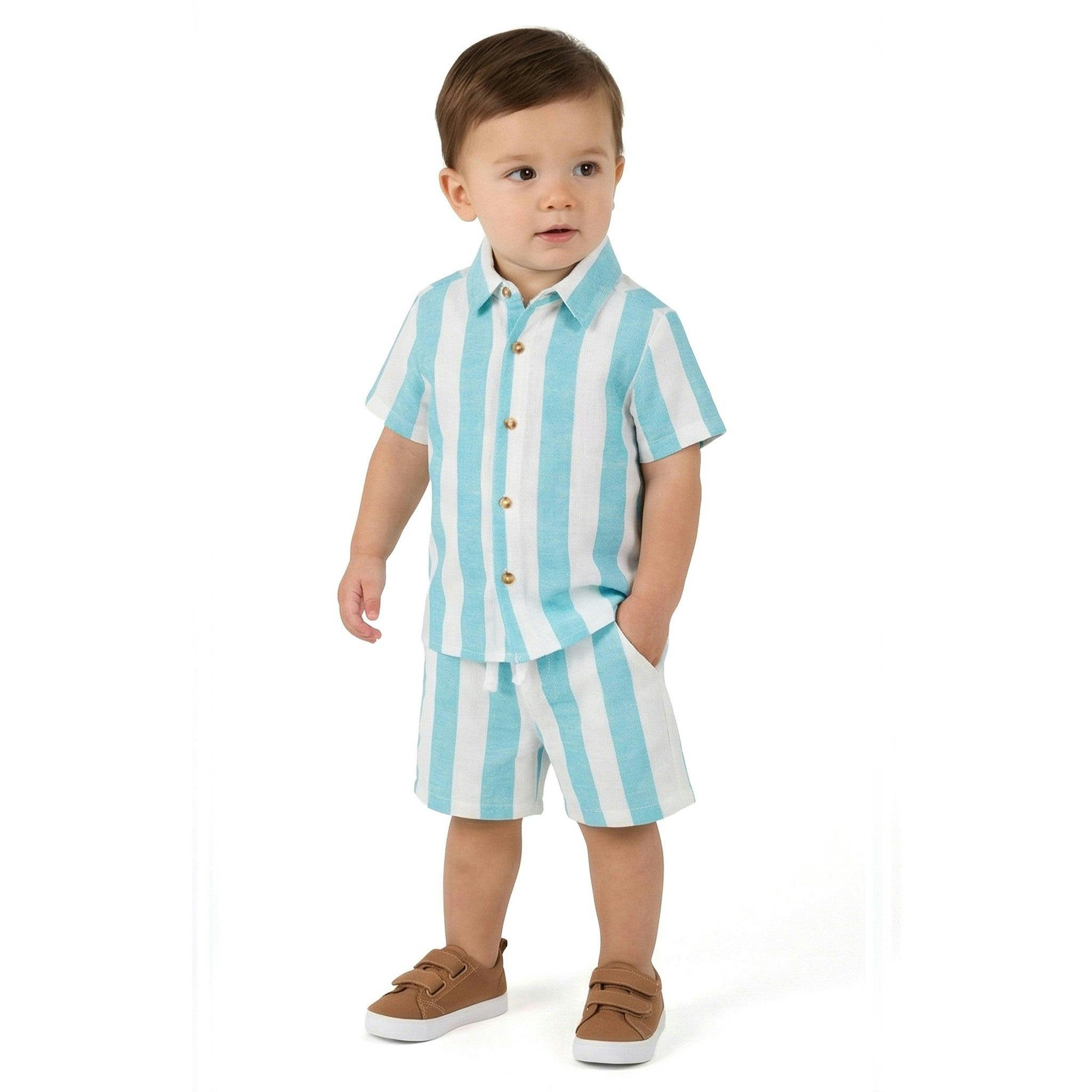 Infant Boys Airy Oxford Set | Green Stripe