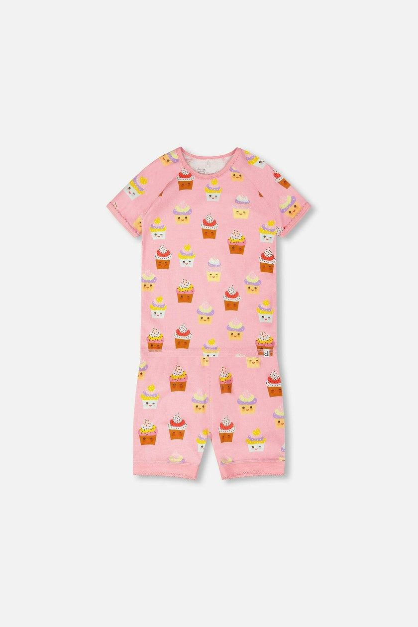 Organic Cotton Two-Piece Pajamas Set Pink Cupcake Print