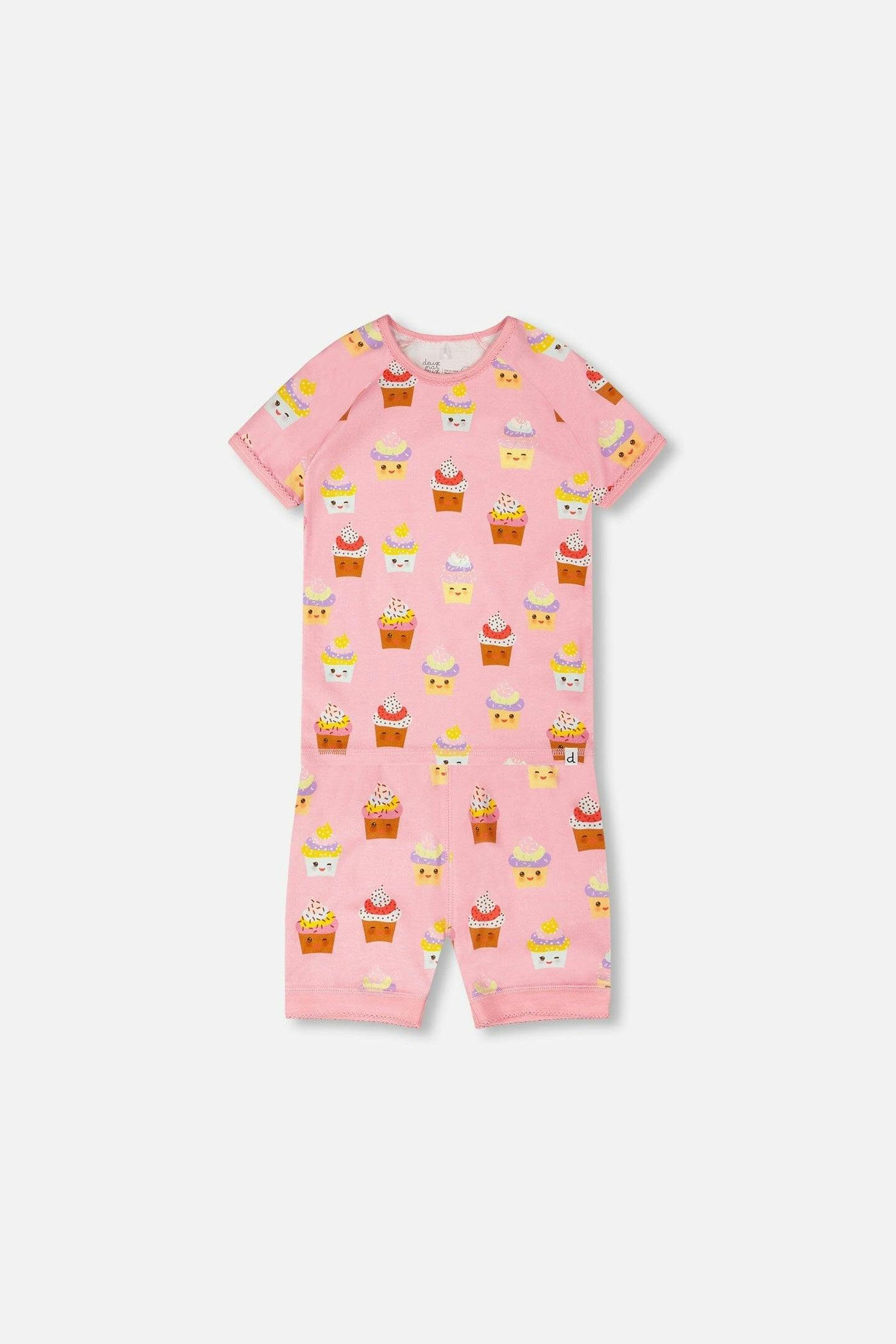 Organic Cotton Two-Piece Pajamas Set Pink Cupcake Print