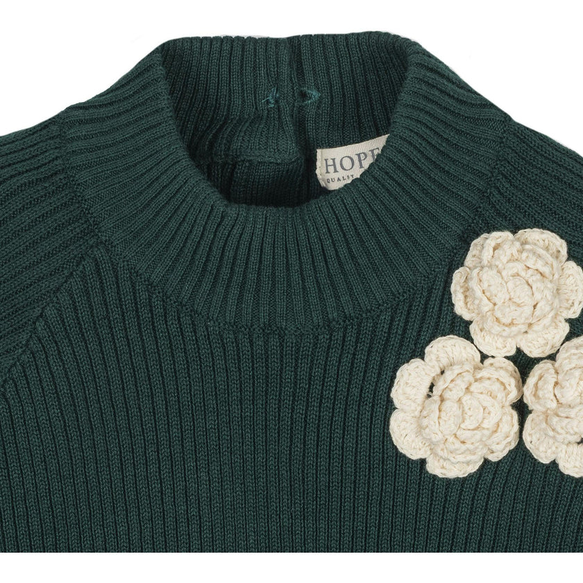Organic Long Sleeve Mock Neck Sweater with Rosettes, Green