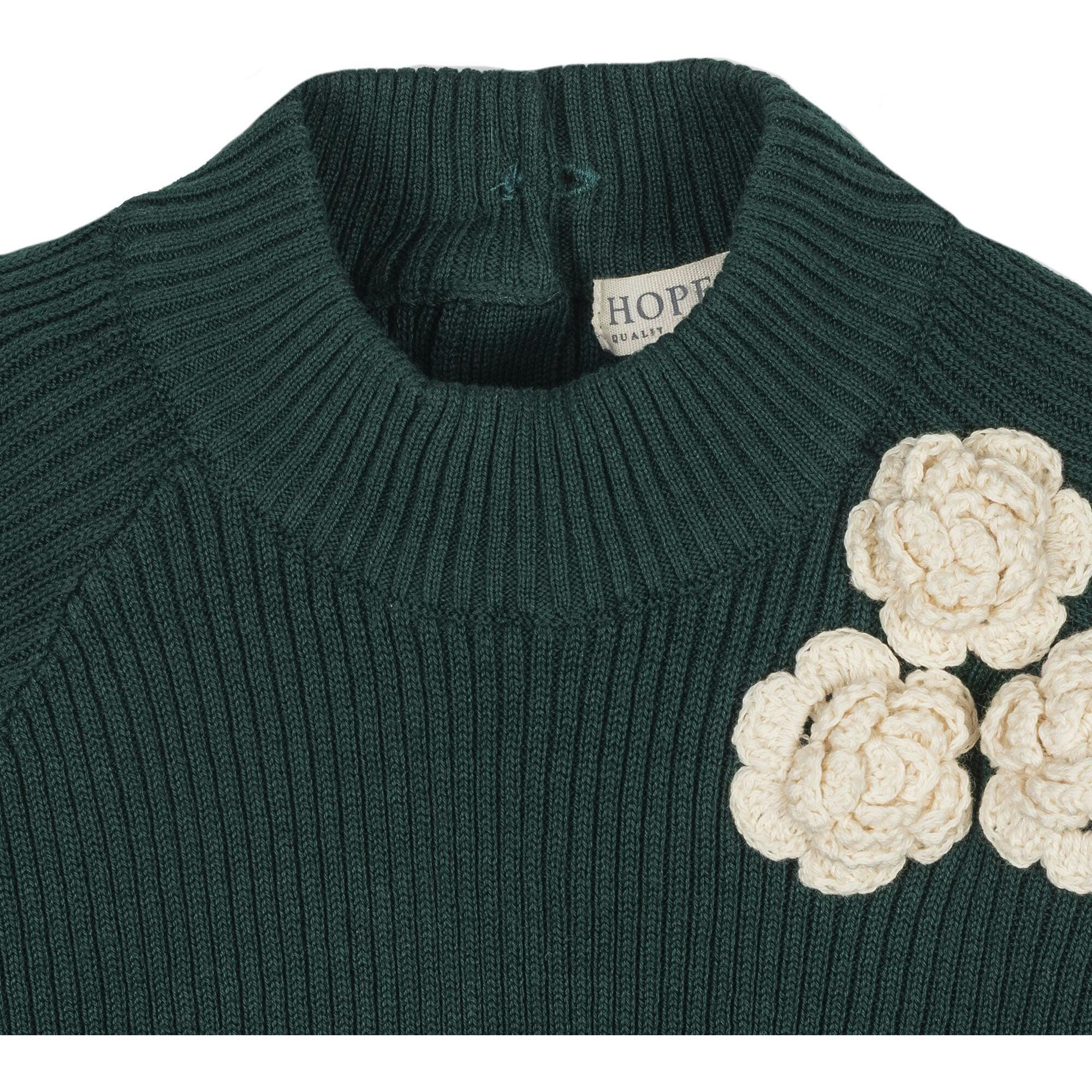 Organic Long Sleeve Mock Neck Sweater with Rosettes, Green