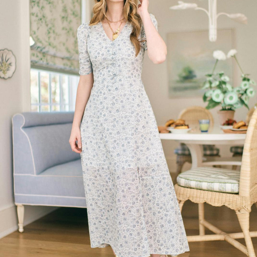 Elaine Dress in Floral Blues