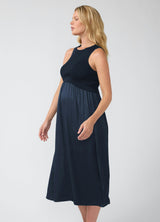 Sleeveless Mix Media Maternity Midi Dress