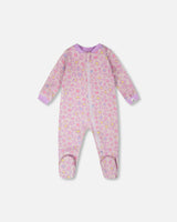 Organic Cotton Baby One-Piece Pyjama Purple Animal Print
