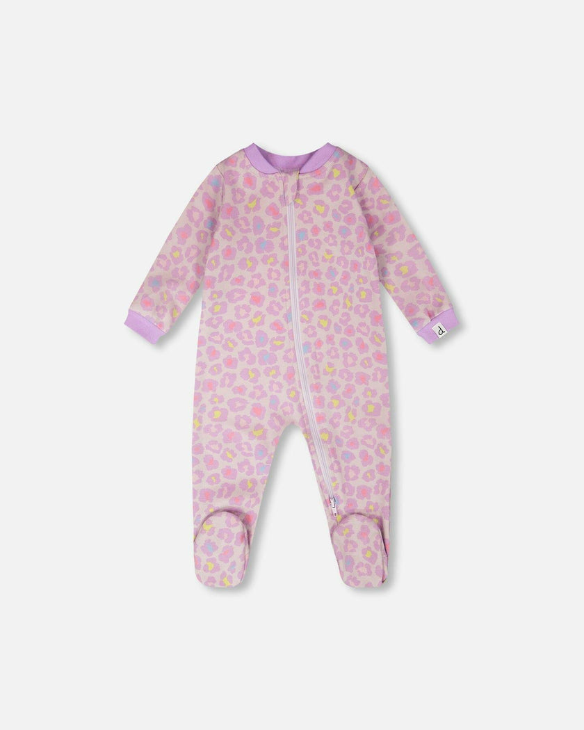 Organic Cotton Baby One-Piece Pyjama Purple Animal Print