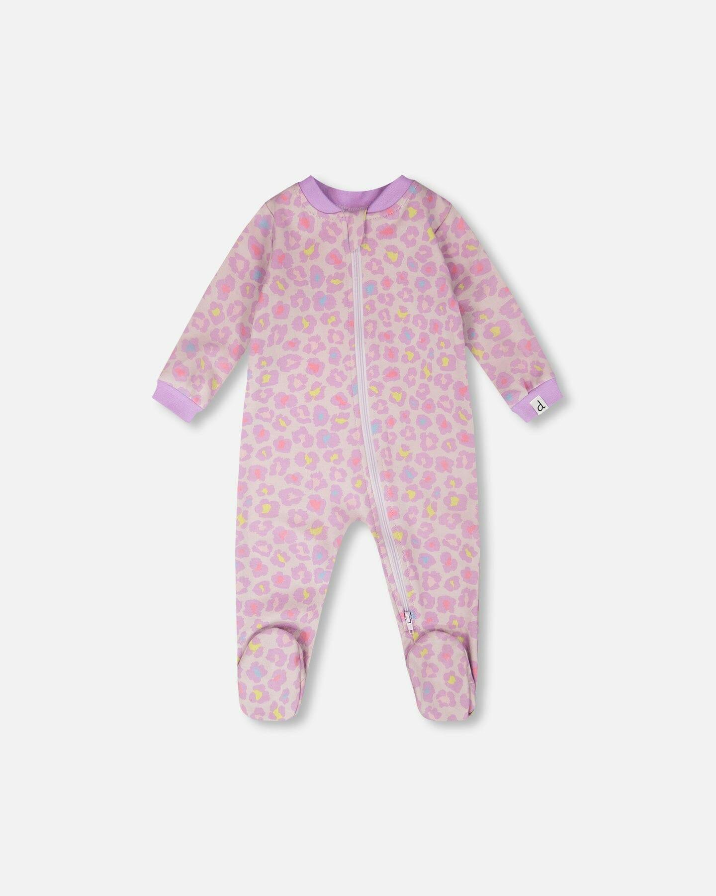 Organic Cotton Baby One-Piece Pyjama Purple Animal Print