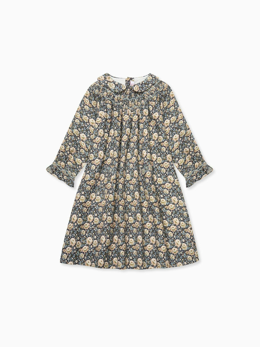 Navy Floral Margot Girl Hand-Smocked Dress