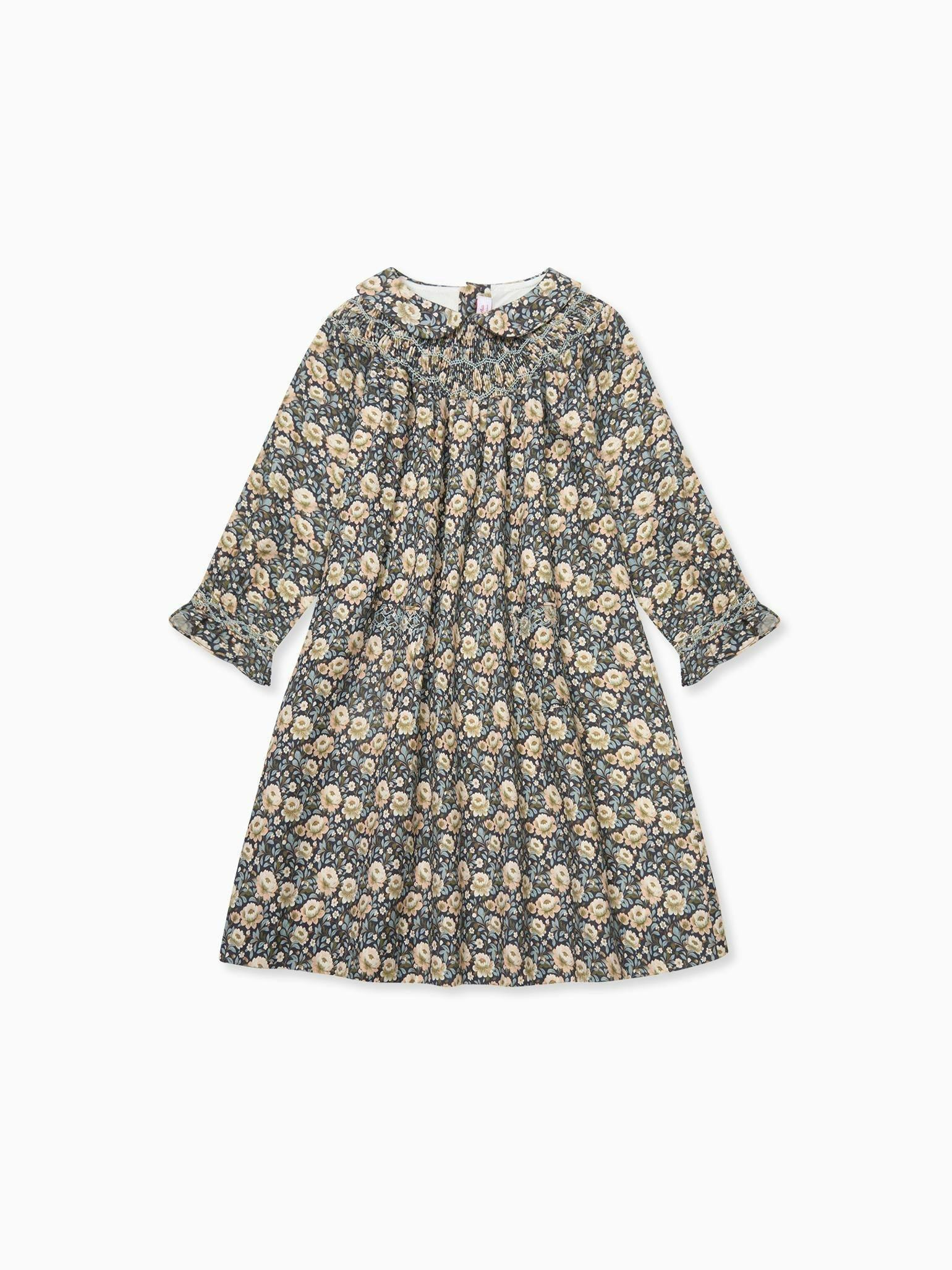 Navy Floral Margot Girl Hand-Smocked Dress
