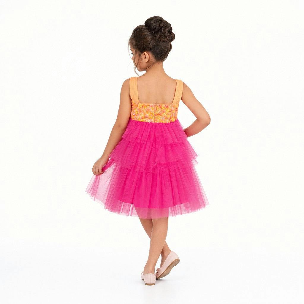 Pink Lemonade Sequin Tiered Tulle Birthday Dress for Girls